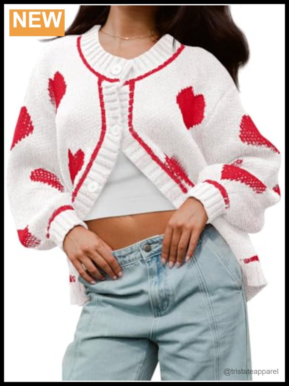 Chunky Knit Heart Cardigan Women's Crewneck Button Down Long Sleeve Loose Fit